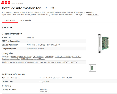 ABB SPFEC12 Analog Input Module industrial robot spare parts